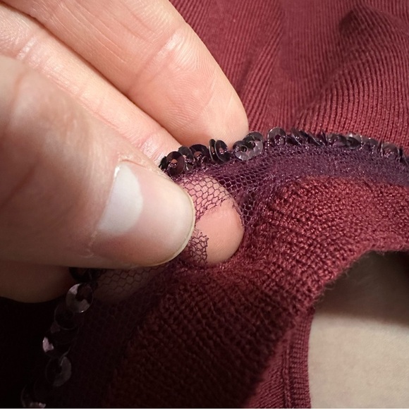 J crew burgundy Carolyn embellished fitted crewneck sweater in merino wool - Picture 5 of 5